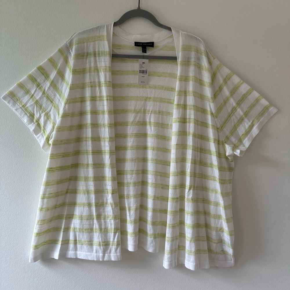 Lane Bryant striped pointelle shortsleeved cardigan